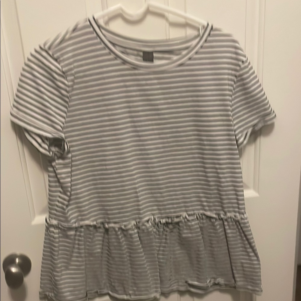 Gray Striped Peplum Top